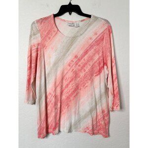 Weekends by Chico's Womens Top Shirt Stretch Scoop Neck Ombré Orange Size 3/XL